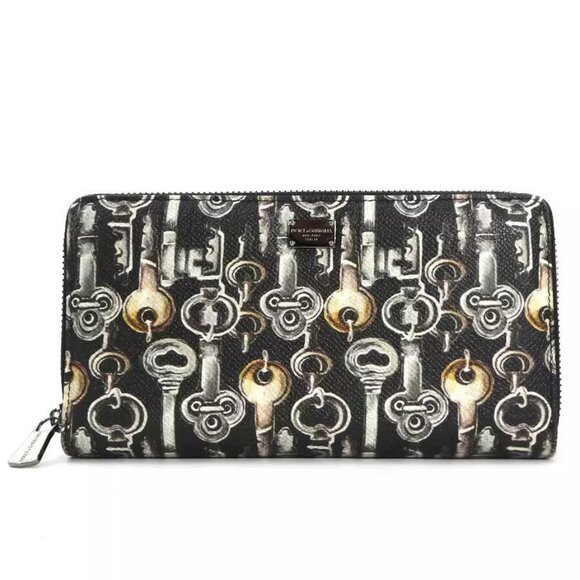Auth DOLCE&GABBANA Zip Around Long Wallet Black/Gray Leather - t19596a - Picture 1 of 13